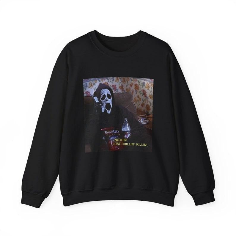 Nothin' Just Chillin' Killin' Ghostface Crewneck Sweatshirt T-Shirts, Hoodie | PureTeeCo.com