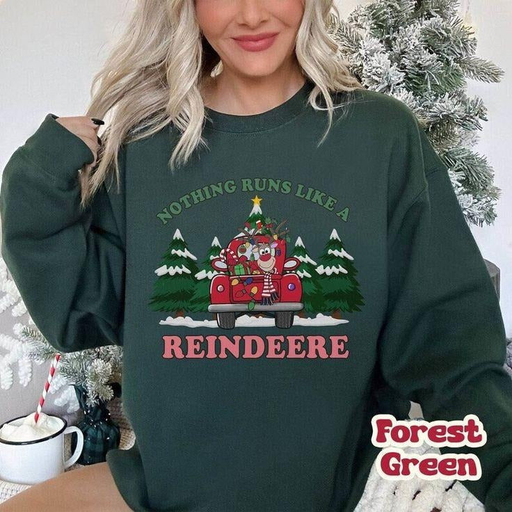 Nothing Runs Like A Reindeer Shirt, Christmas Tractor Reindeer Shirt, Farm Life Shirt, Farm Holiday Sweatshirt, Christmas...