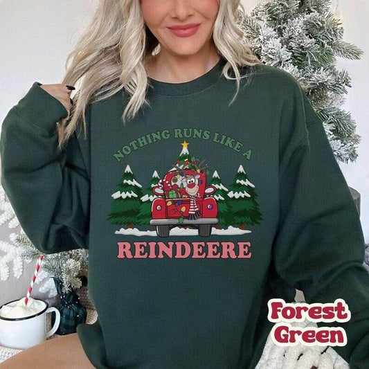 Nothing Runs Like A Reindeer Shirt, Christmas Tractor Reindeer Shirt, Farm Life Shirt, Farm Holiday Sweatshirt, Christmas Tree Shirt