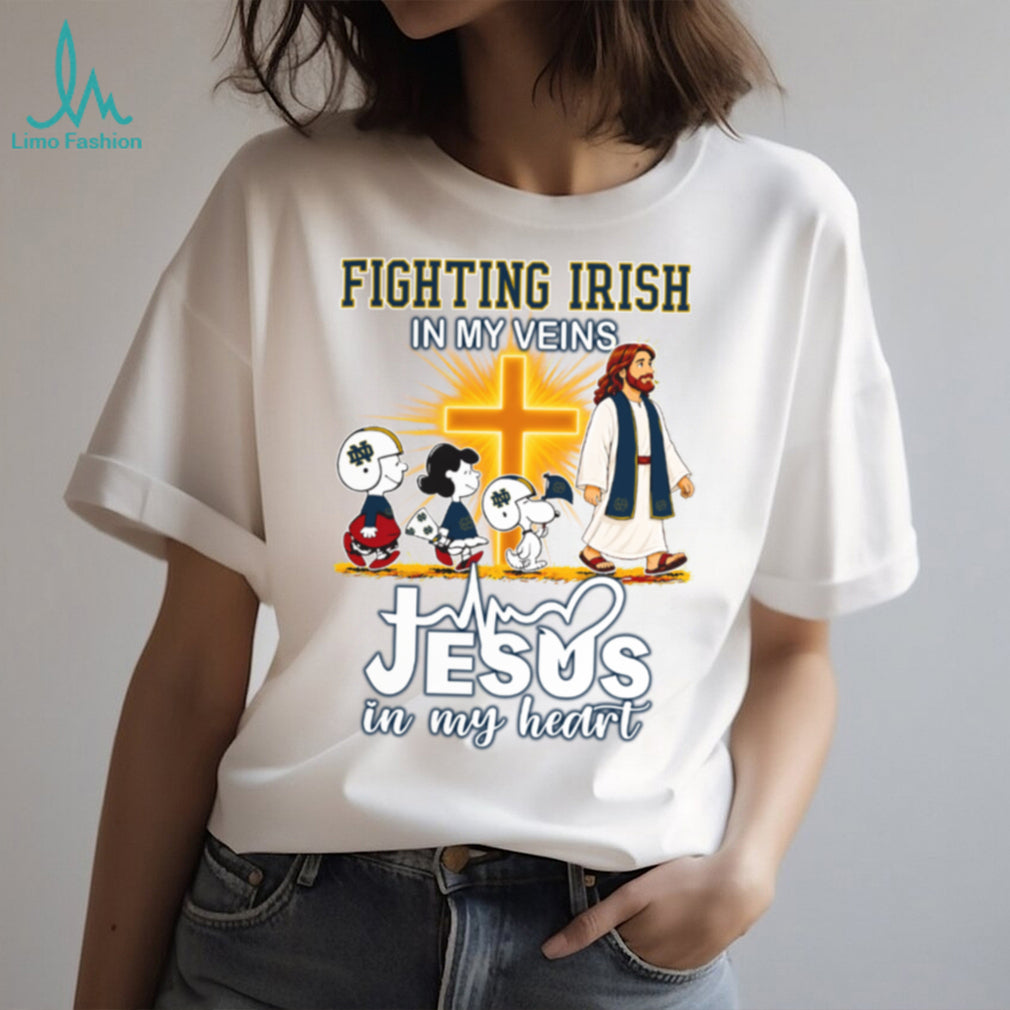 Notre Dame Fighting Irish X Peanuts In My Veins Jesus In My Heart Walk T Shirt