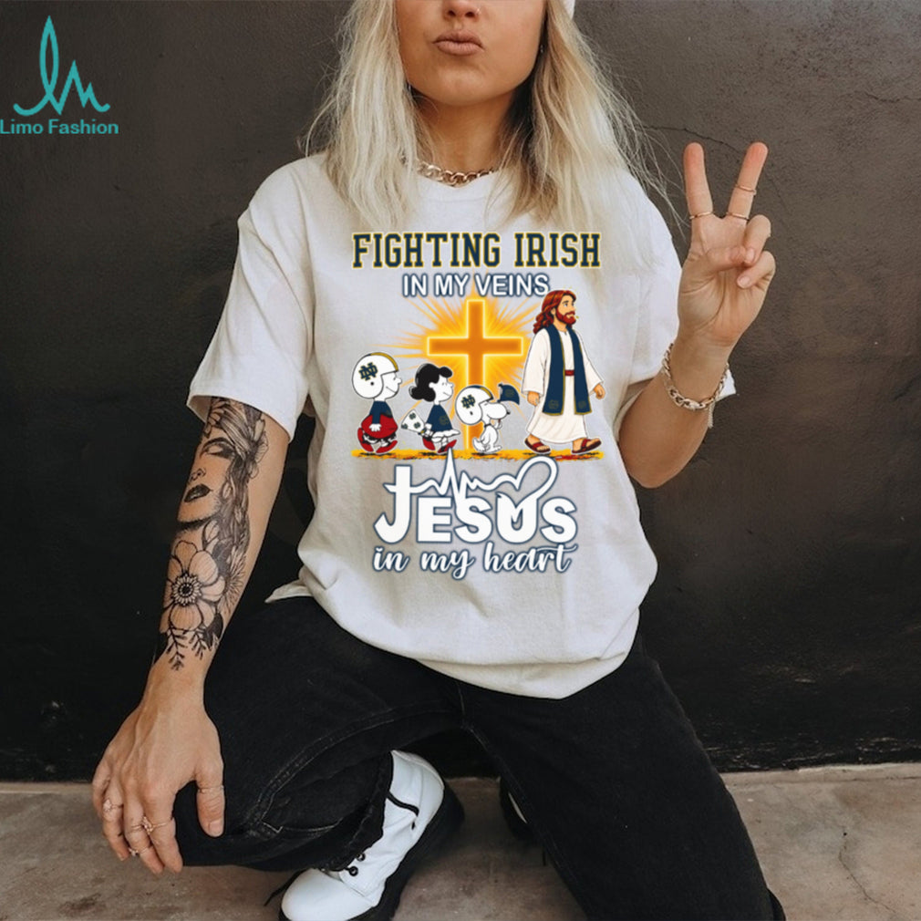 Notre Dame Fighting Irish X Peanuts In My Veins Jesus In My Heart Walk T Shirt