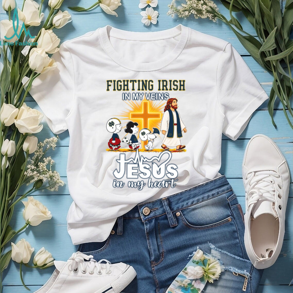 Notre Dame Fighting Irish X Peanuts In My Veins Jesus In My Heart Walk T Shirt
