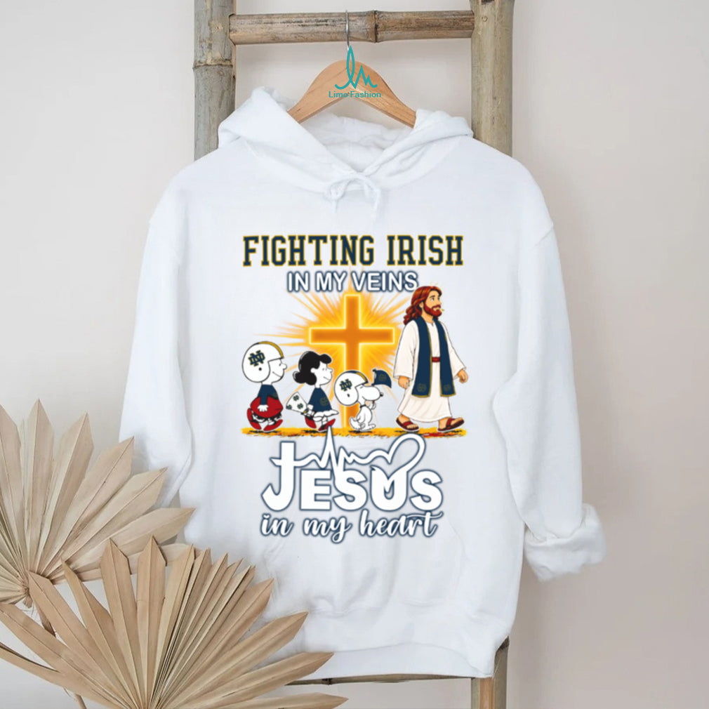 Notre Dame Fighting Irish X Peanuts In My Veins Jesus In My Heart Walk T Shirt