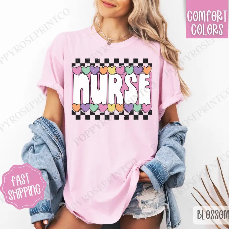 Nurse Candy Heart Shirt Comfort Colors, RN Women's Tee, Cute Women's Tshirt Hoodie, Sweatshirt | PureTeeCo.com