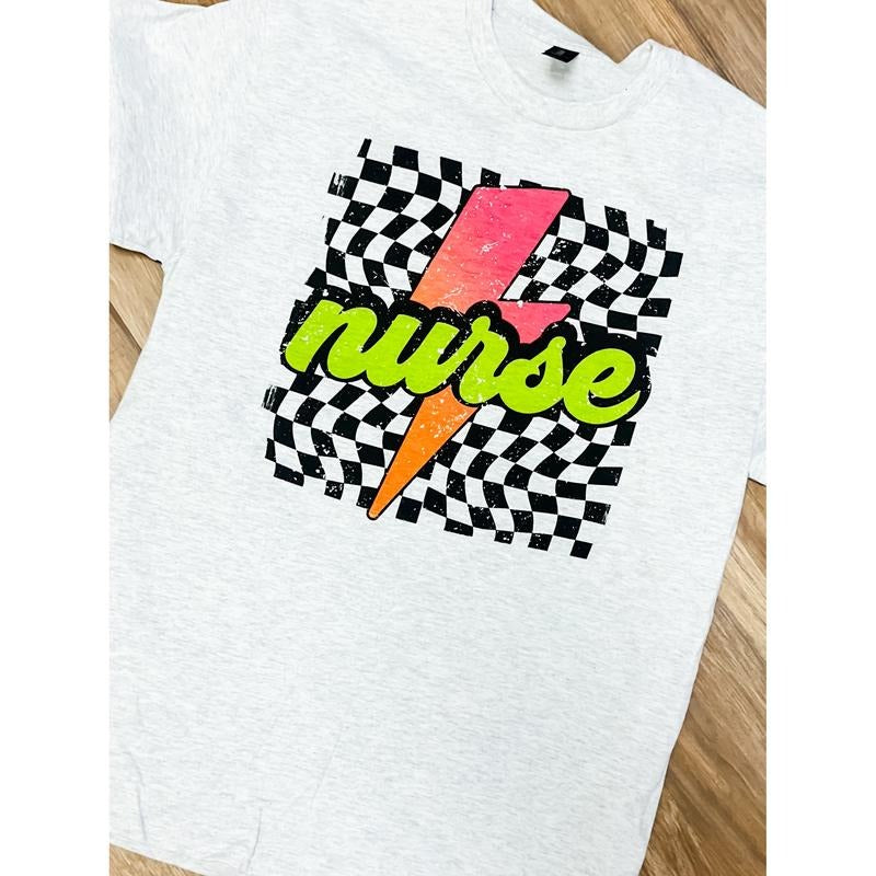 Nurse Neon Checkered Graphic Top T-Shirts, Hoodie, Sweatshirt | PureTeeCo.com