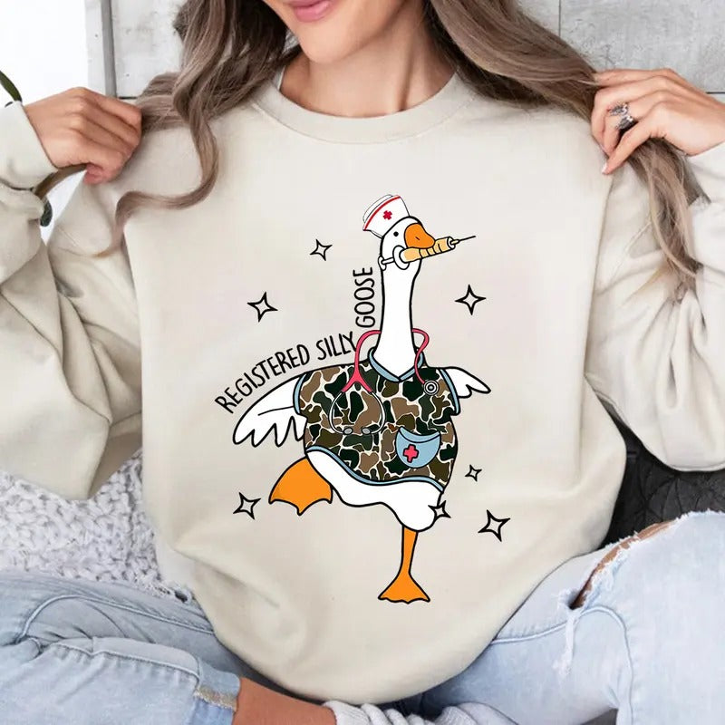 Nurse Silly Goose Sweatshirt, Nursing Student Shirt, Nurse Gift, Camo Shirt, Camo Silly Goose Shirt, Funny Goose...
