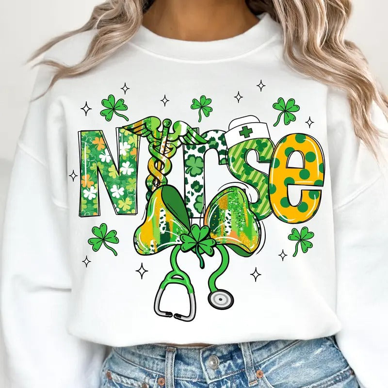 Nurse St Patricks Day Sweatshirt, St Patricks Day Shirt, St Pattys day png, St Patrick Day Nurse Shirt Hoodie | PureTeeCo.com