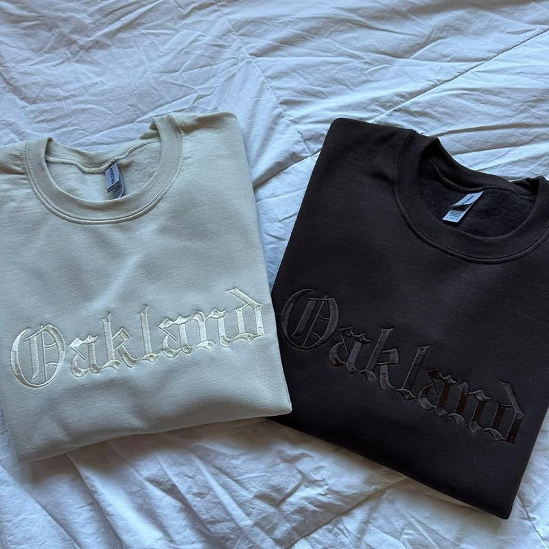 Oakland Monochrome Embroidered Sweatshirt T-Shirts, Hoodie | PureTeeCo.com