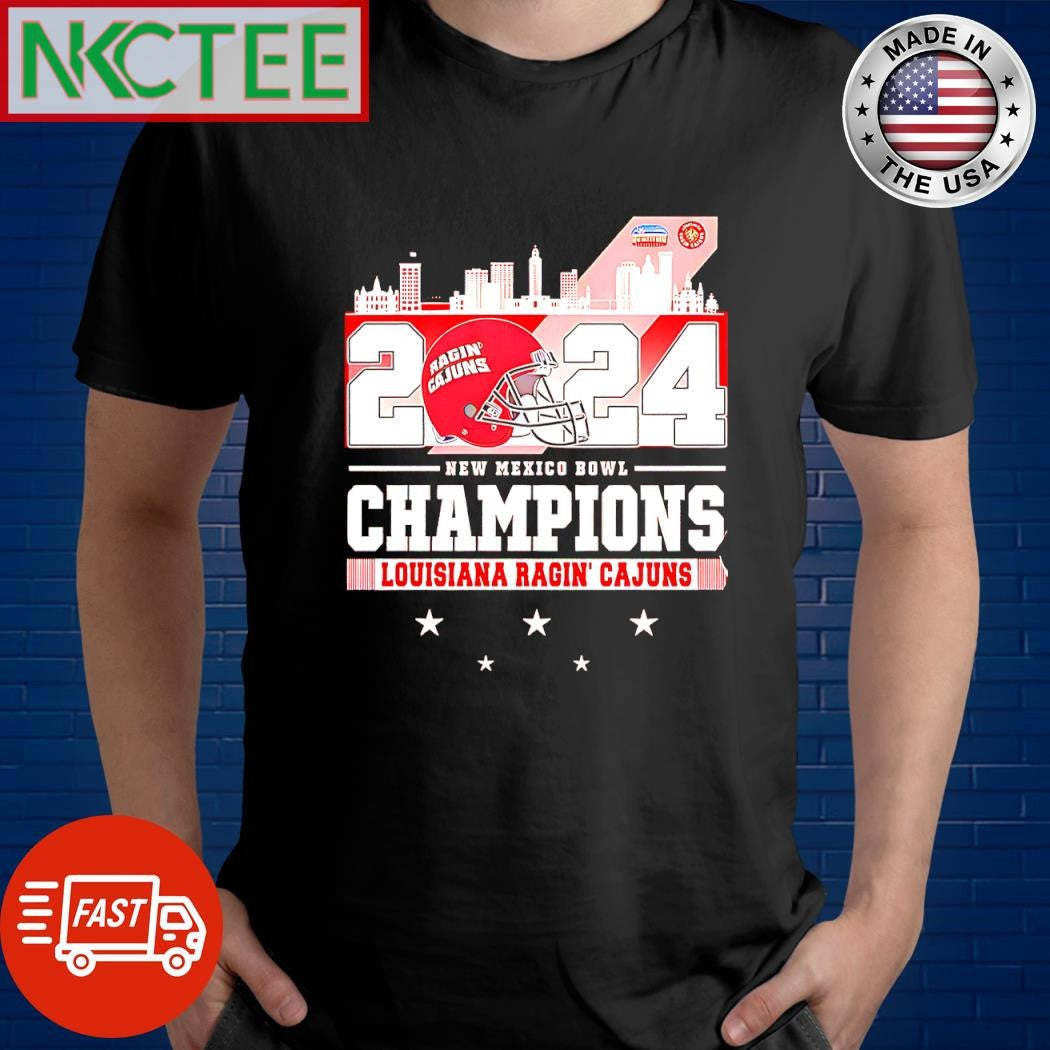 Official 2024 New Mexico Bowl Champions Louisiana Ragin’ Cajuns helmet city shirt