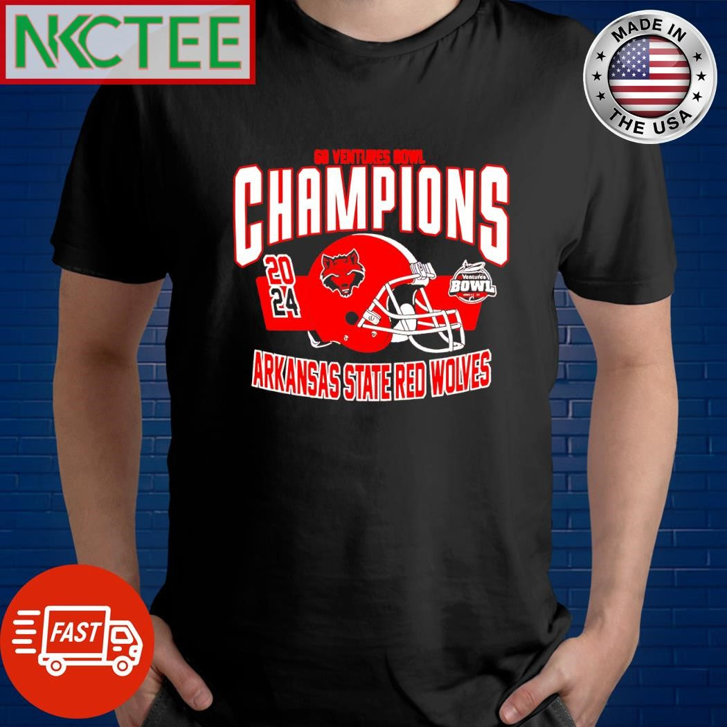 Official 68 Ventures Bowl Champions 2024 Arkansas State Red Wolves helmet shirt