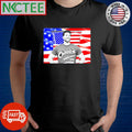 Official A bag of Cheetos with in the shape of a man with a American flag behind shirt