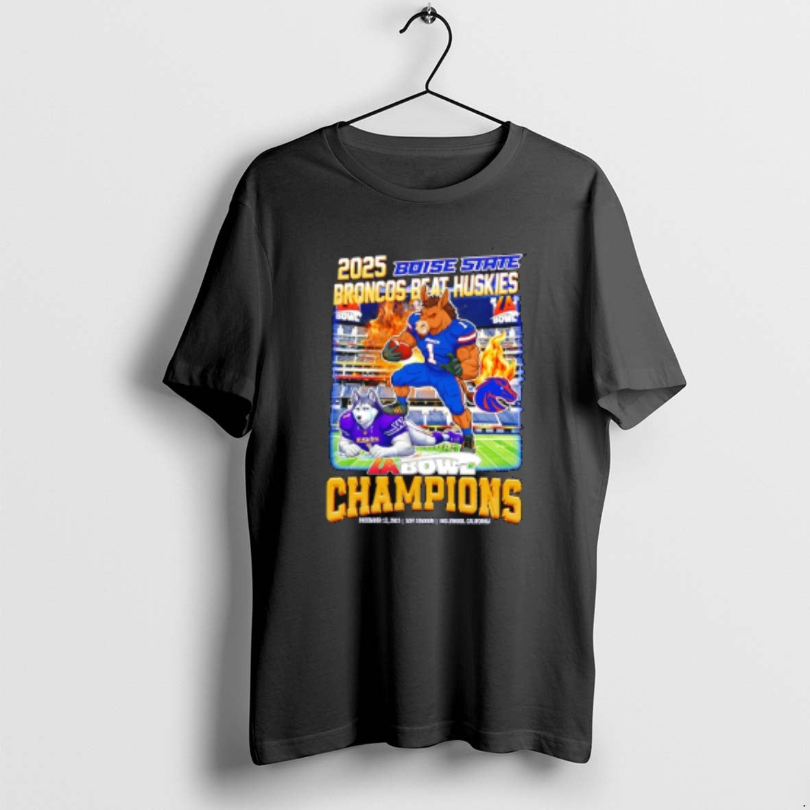 Official Boise State Broncos Beat Huskies 2025 La Bowl Champions Mascot T-Shirts, Hoodie, Sweatshirt | PureTeeCo.com