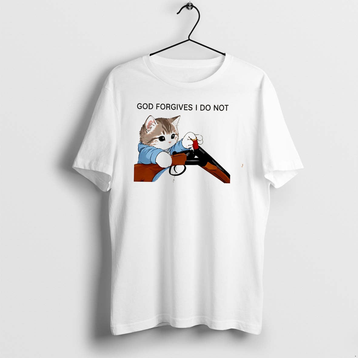 Official Cat Gun God Forgives I Do Not Funny Tee T Shirts Jpg