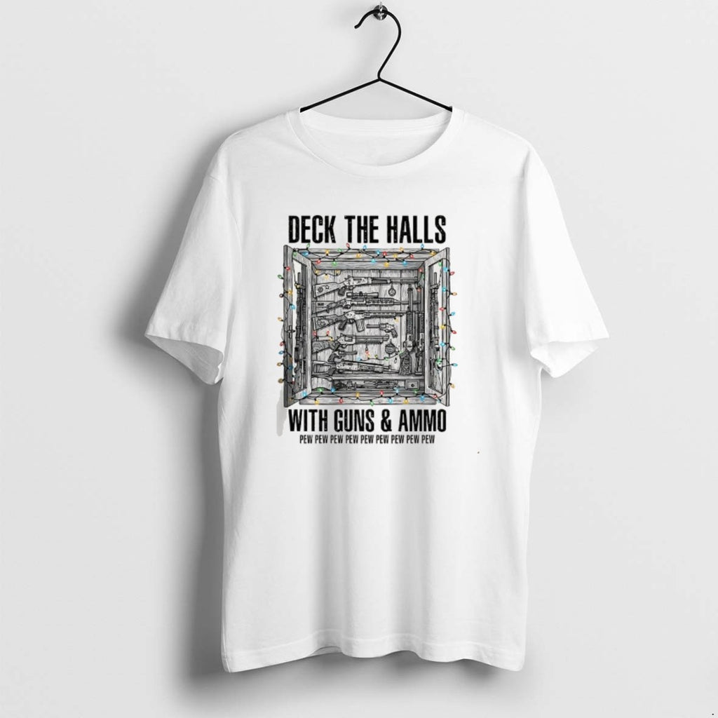 Official Deck The Halls With Guns And Ammo Pew Pew Pew Pew Pew Christmas Light T-Shirts, Hoodie, Sweatshirt | PureTeeCo.com