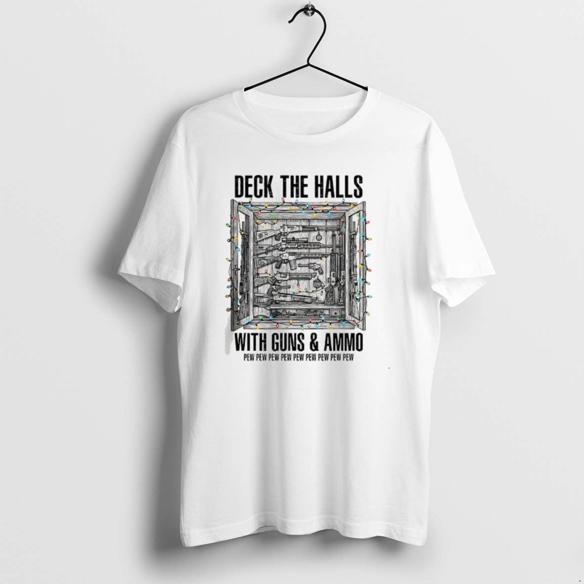 Official Deck The Halls With Guns And Ammo Pew Pew Pew Pew Pew Christmas Light T-Shirts, Hoodie, Sweatshirt | PureTeeCo.com