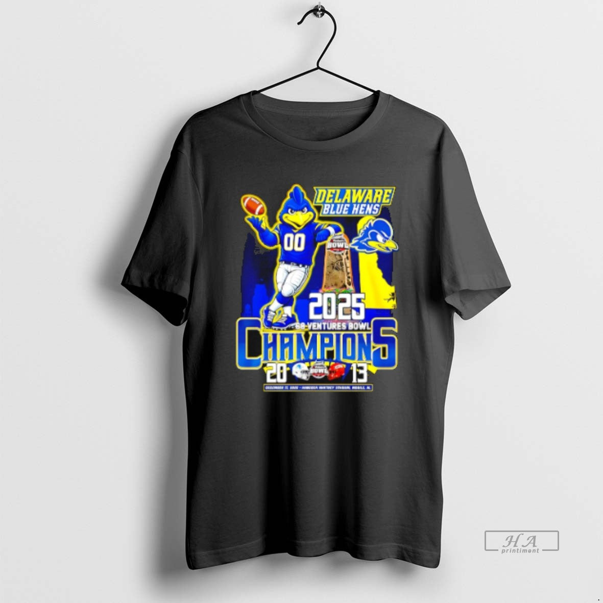 Official Delaware Blue Hens 2025 68 Ventures Bowl Champions Mascot Score T-Shirts, Hoodie, Sweatshirt | PureTeeCo.com