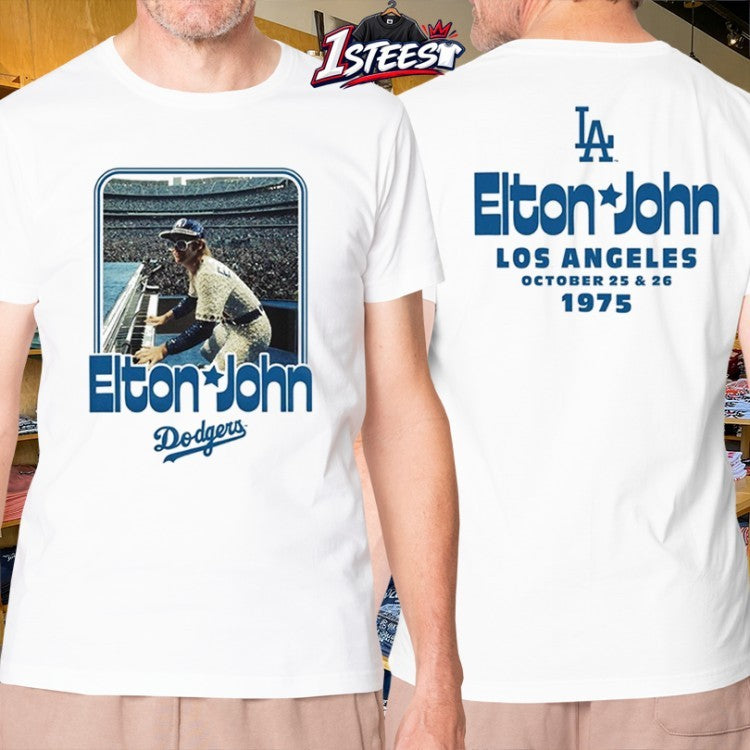 Elton John x Sportiqe Los Angeles Dodgers October 25 & 26 1975 T-shirts