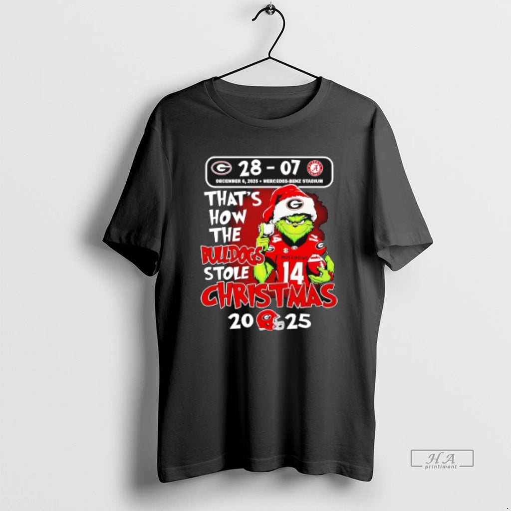 Official Grinch Georgia Bulldogs Champions That How The Bulldogs Stole Christmas 2025 28 7 T-Shirts, Hoodie, Sweatshirt