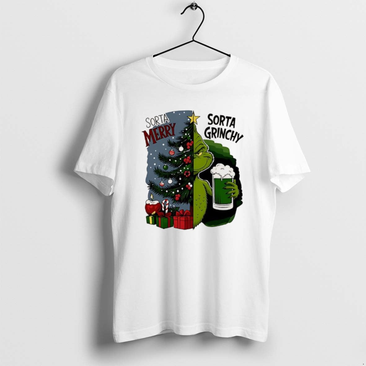 Official Grinch Half Tree Sorta Merry Sorta Grinchy Christmas Holiday T-Shirts, Hoodie, Sweatshirt | PureTeeCo.com