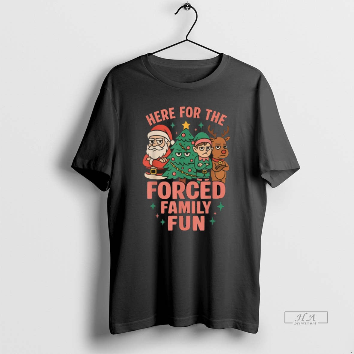 Official Here For The Forced Family Santa Christmas Tree Xmas T-Shirts, Hoodie, Sweatshirt | PureTeeCo.com