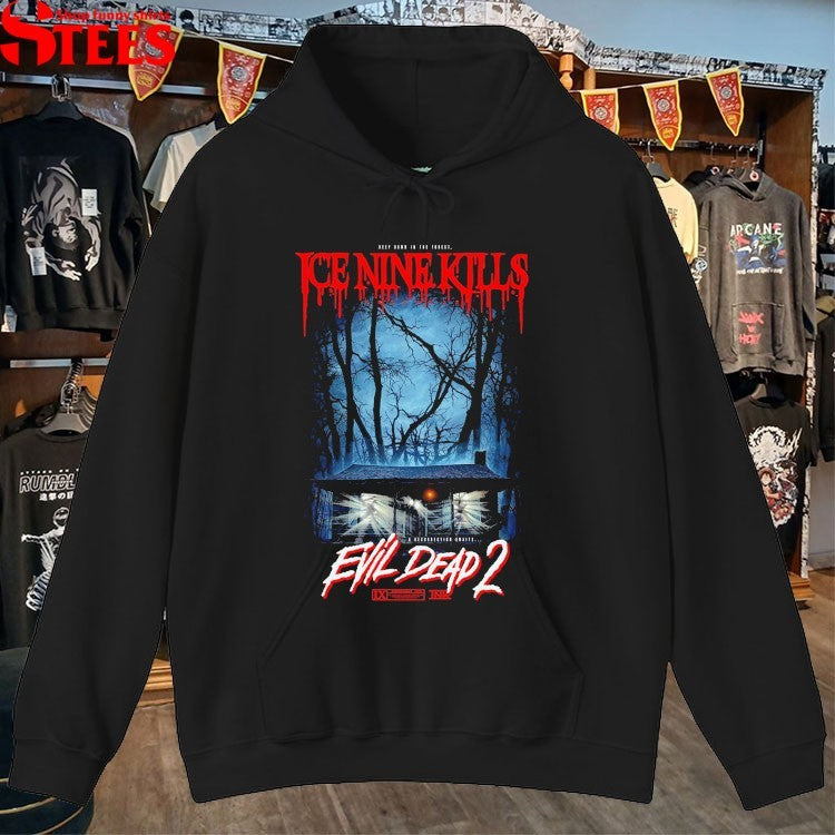 Ice Nine Kills x Evil Dead 2 Resurrection Awaits Deep Down In The Forrest T-shirts