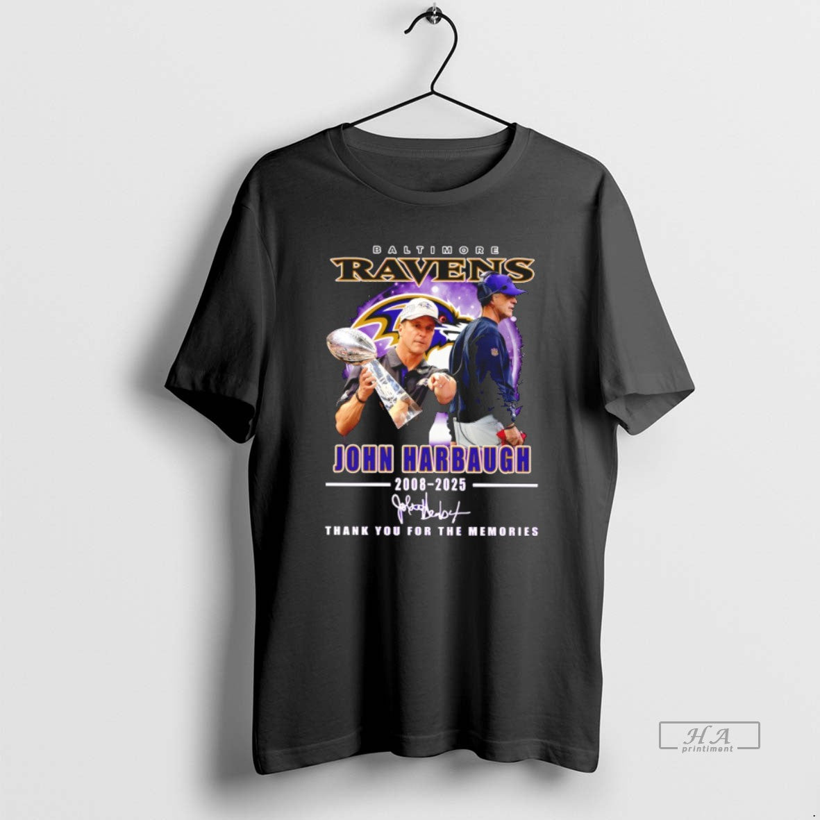 Official John Harbaugh Thank You For The Memories Ravens Coach Signature T-Shirts, Hoodie, Sweatshirt | PureTeeCo.com