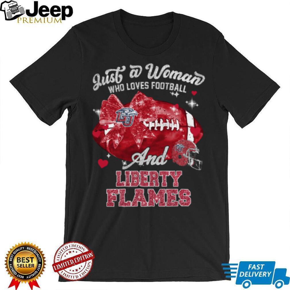 Just A Woman Who Loves Football And Liberty Flames Helmet Tee