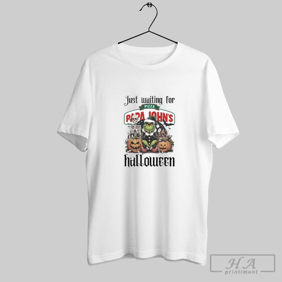 Official Just Waiting For Papa Johns Pizza Santa Grinch Halloween 2025 Shirt