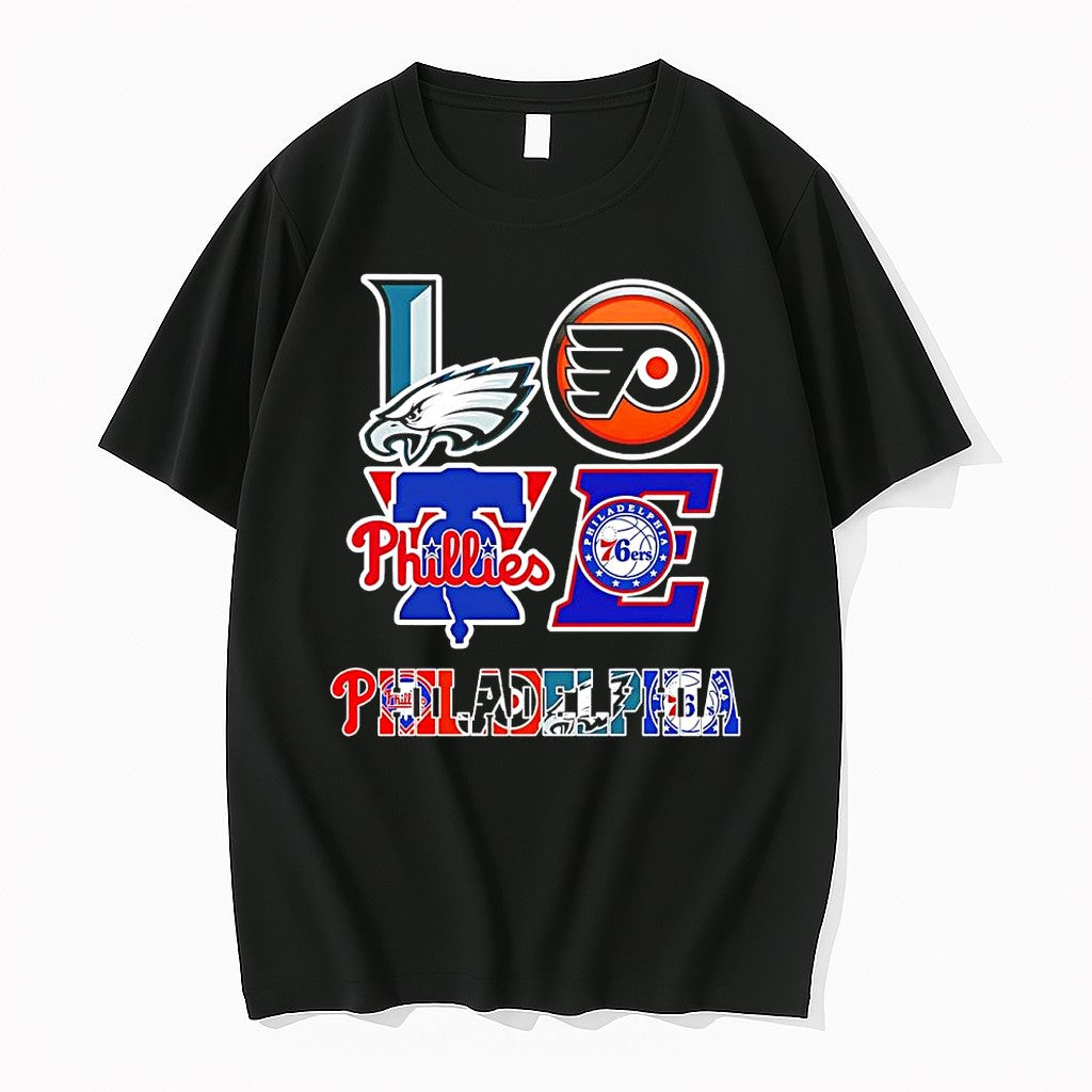 Official Love Philadelphia Sport Teams Philadelphia Eagles Flyers Phillies 76ers Logos T Shirts