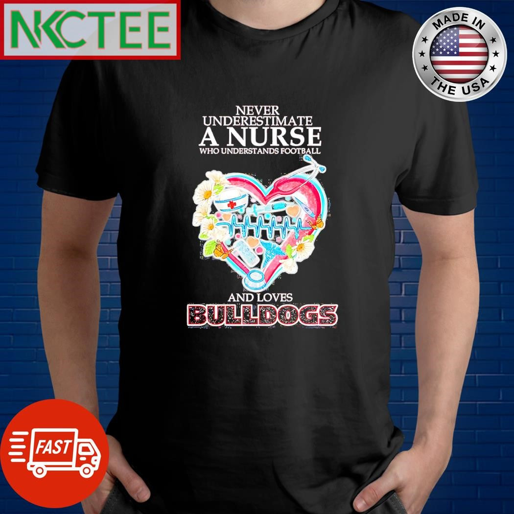Official Never Underestimate A Nurse Who Understands Football And Loves Georgia Bulldogs heart shirt