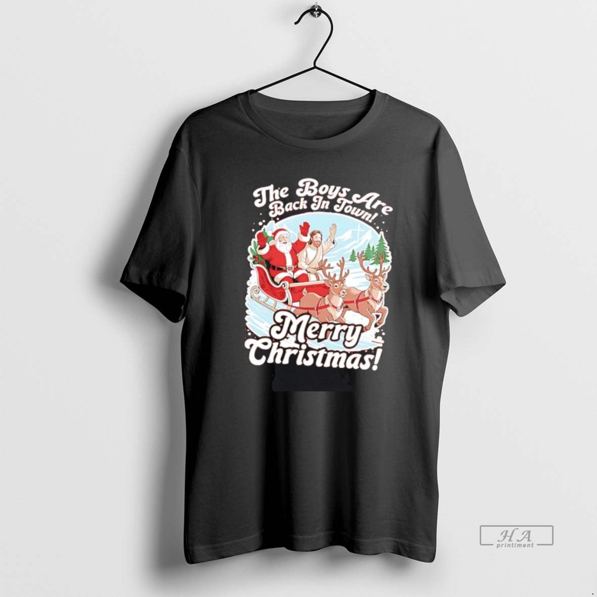 Official Santa Jesus Sleigh The Boys Are Back In Town Merry Christmas T-Shirts, Hoodie, Sweatshirt | PureTeeCo.com