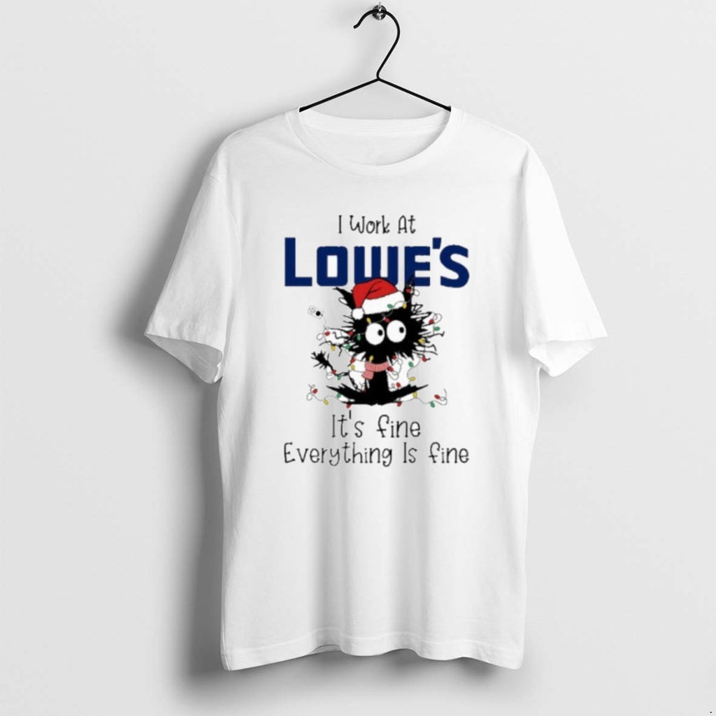 Official Santa Light Cat I Work At Lowes Its Fine Everything Is Fine T-Shirts, Hoodie, Sweatshirt | PureTeeCo.com