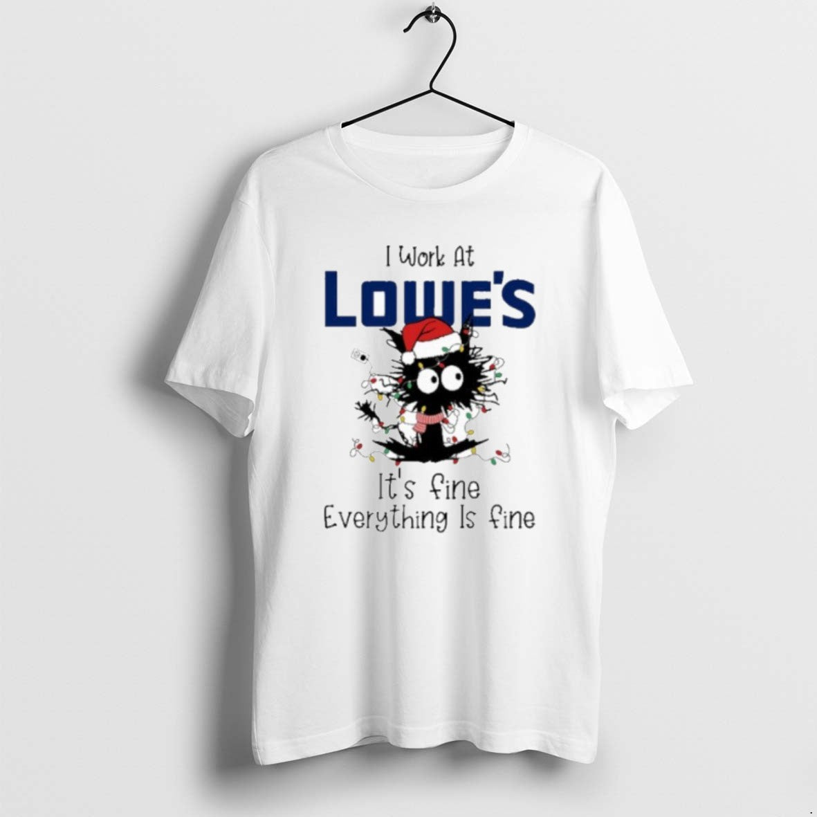 Official Santa Light Cat I Work At Lowes Its Fine Everything Is Fine T-Shirts, Hoodie, Sweatshirt | PureTeeCo.com