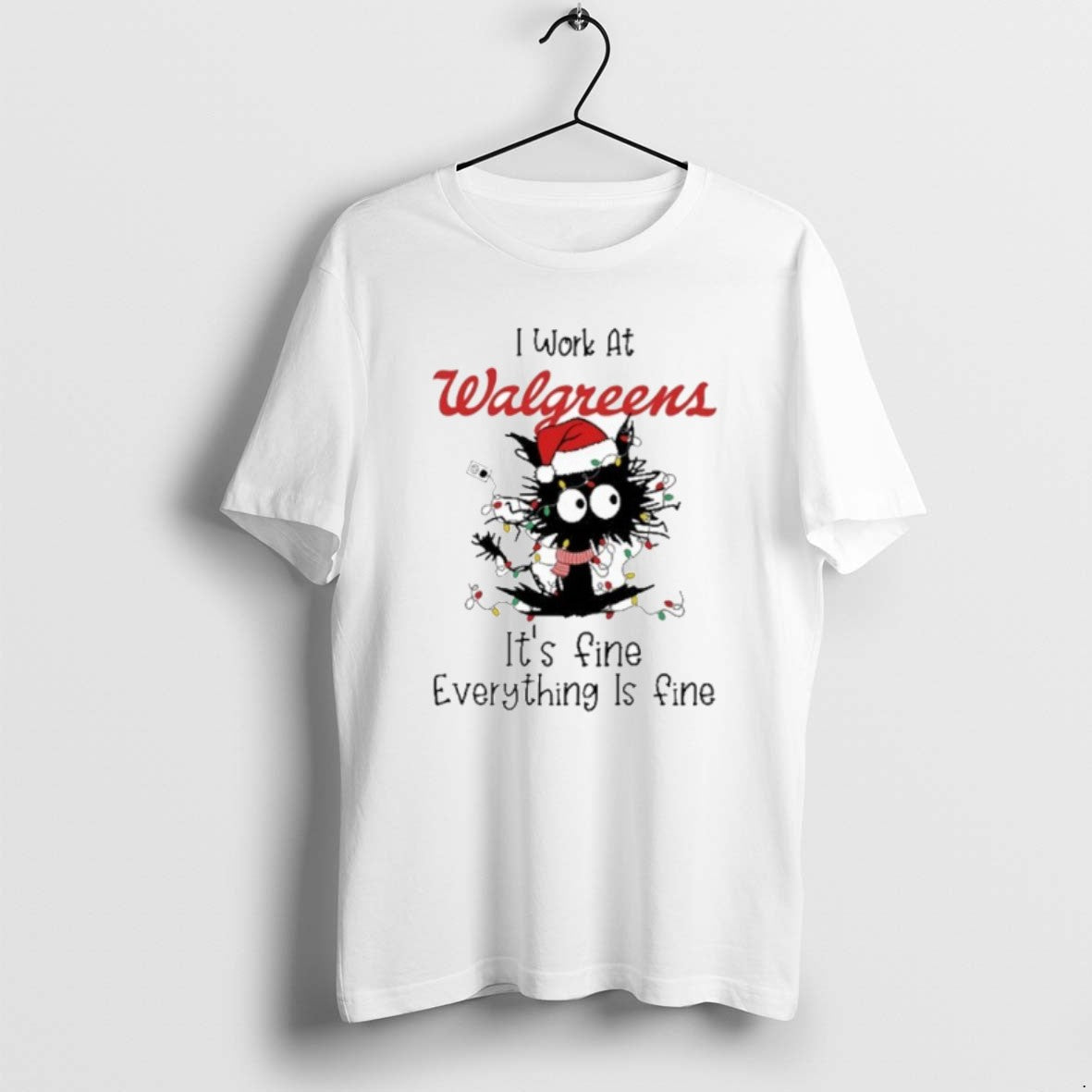 Official Santa Light Cat I Work At Walgreens Its Fine Everything Is Fine T-Shirts, Hoodie, Sweatshirt | PureTeeCo.com