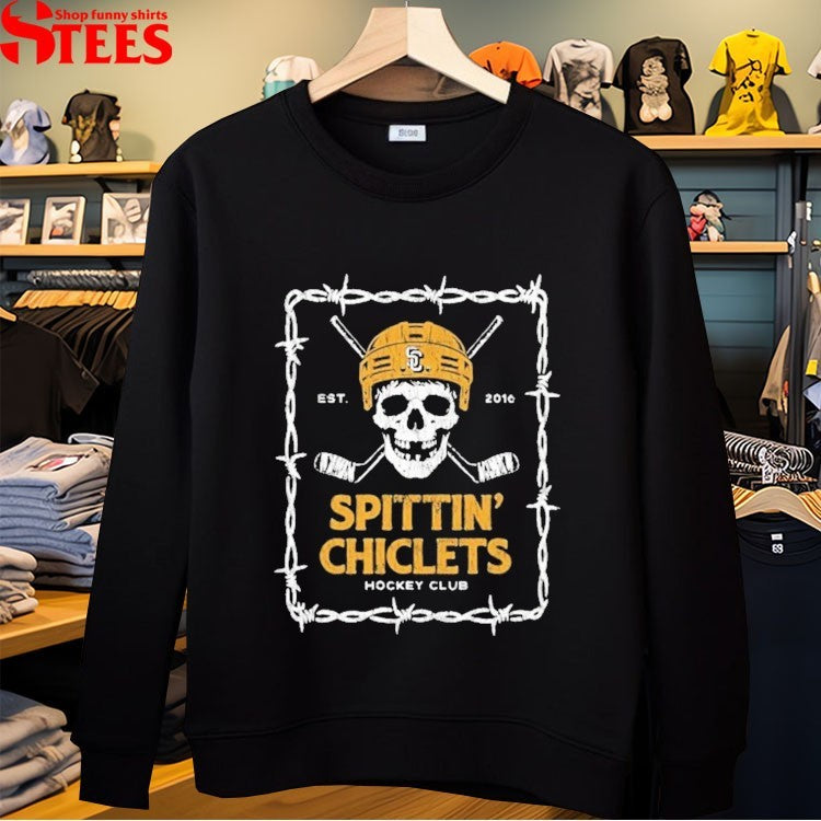 Spittin Chiclets Hockey Club Est 2016 Skull T-Shirt