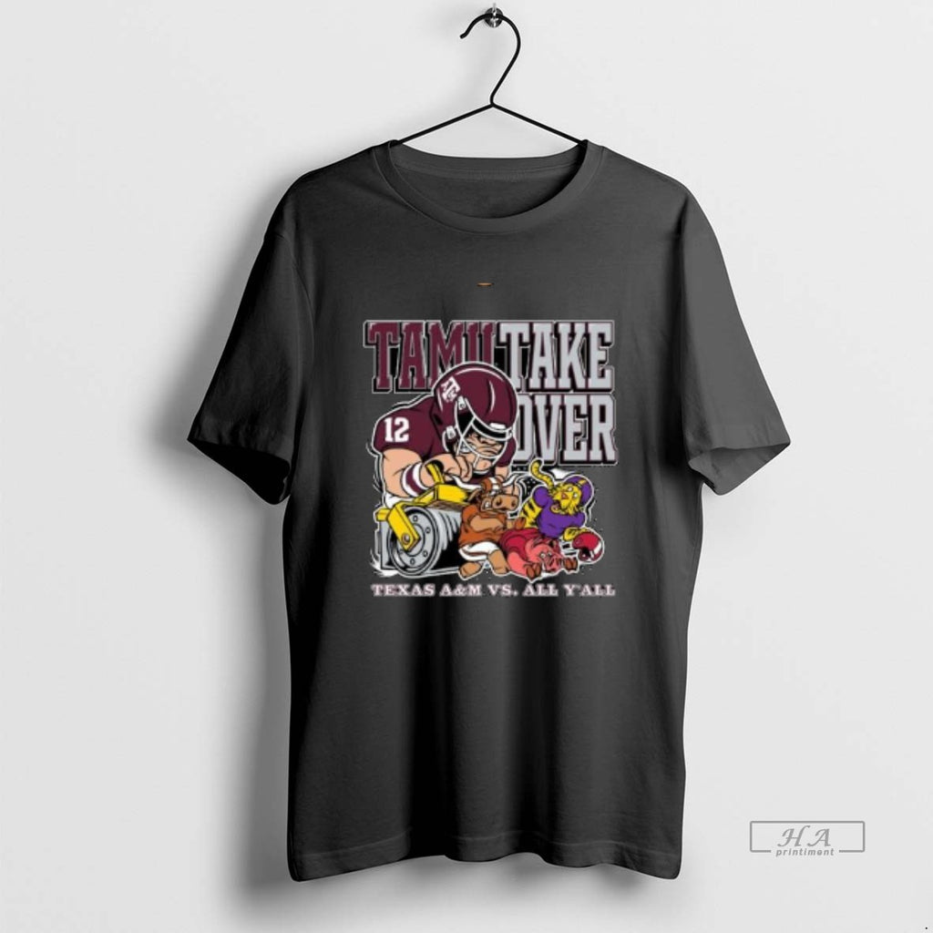 Official Texas Am Aggies Vs All Yall Tamu Takeover Mascot Circle Black T-Shirts, Hoodie, Sweatshirt | PureTeeCo.com