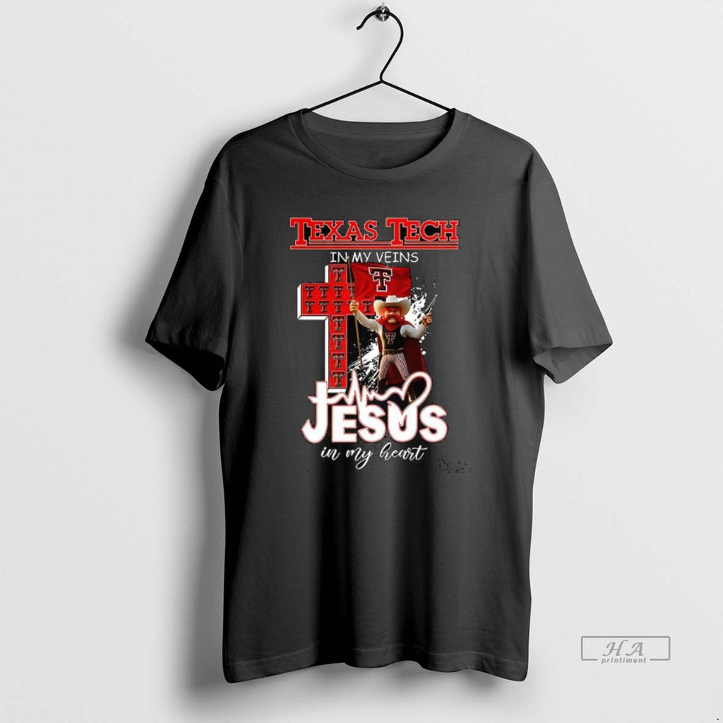 Official Texas Tech Red Raiders Mascot Flag In My Veins Jesus In My Heart T-Shirts, Hoodie, Sweatshirt | PureTeeCo.com