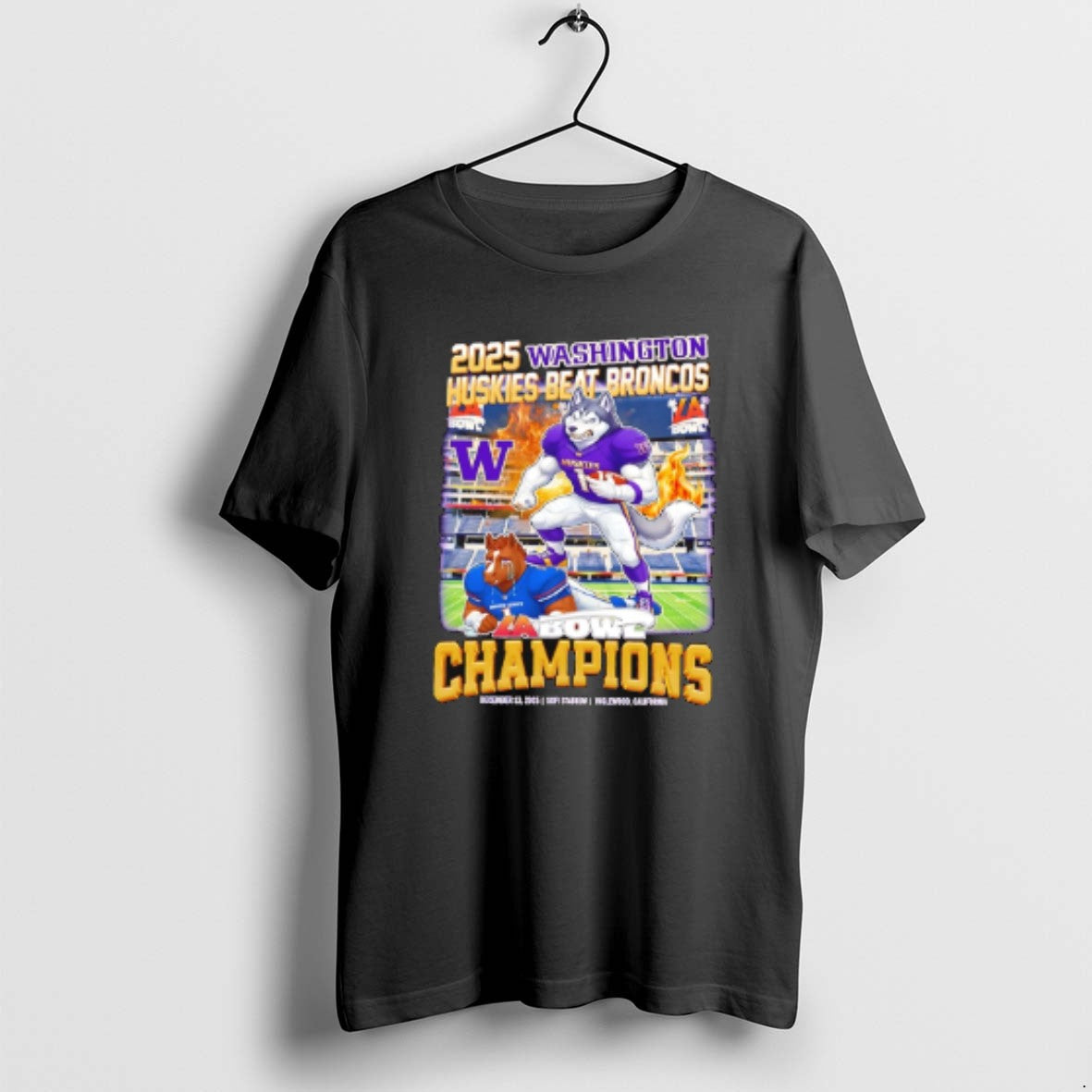 Official Washington Huskies Beat Broncos 2025 La Bowl Champions Mascot T-Shirts, Hoodie, Sweatshirt | PureTeeCo.com