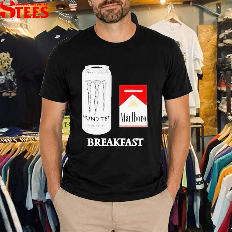 White Monster Marlboro Red Cigarette Breakfast T-shirt