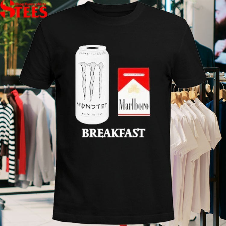 White Monster Marlboro Red Cigarette Breakfast T-shirt