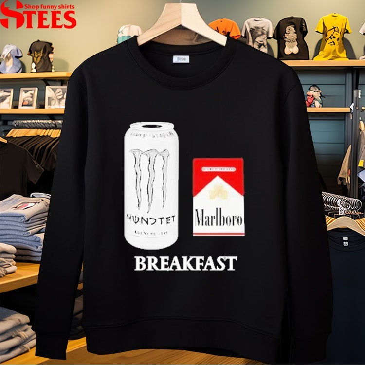 White Monster Marlboro Red Cigarette Breakfast T-shirt