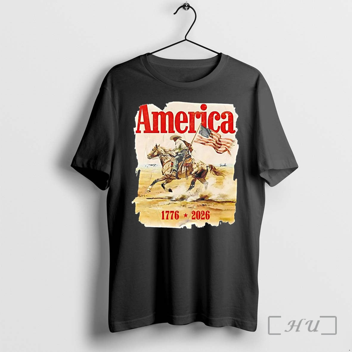Officials America 1776 2026 Cowboy Riding Horse Holding American Flag Vintage Premium T Shirts Sweater