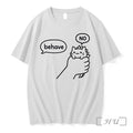 Officials Behave No Hand Holding Cute Cat Dinosaur Tail Cartoon White Premium T Shirts Sweater
