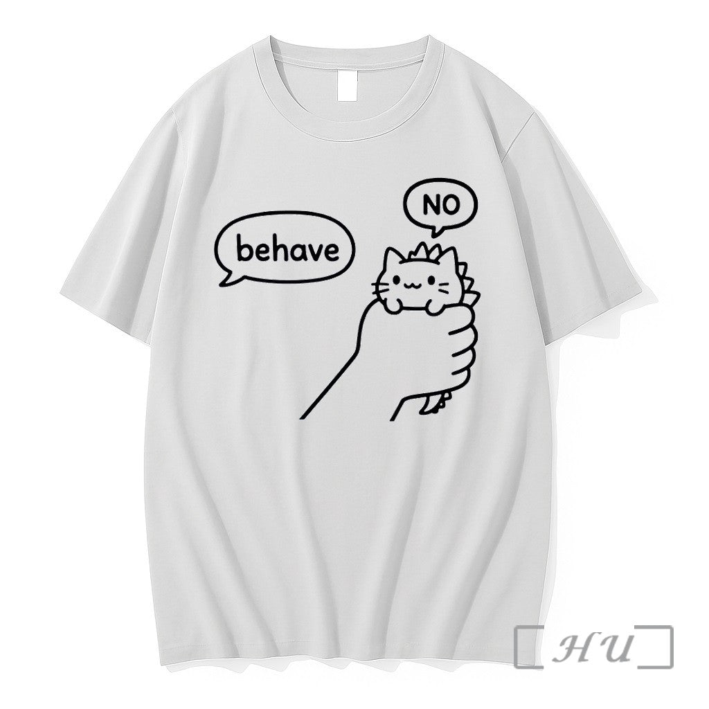 Officials Behave No Hand Holding Cute Cat Dinosaur Tail Cartoon White Premium T Shirts Sweater