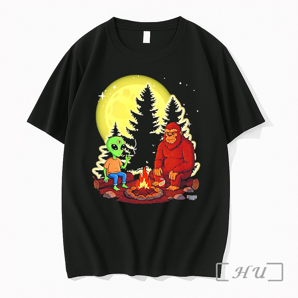Officials Bigfoot And Alien Camping Vintage Tee