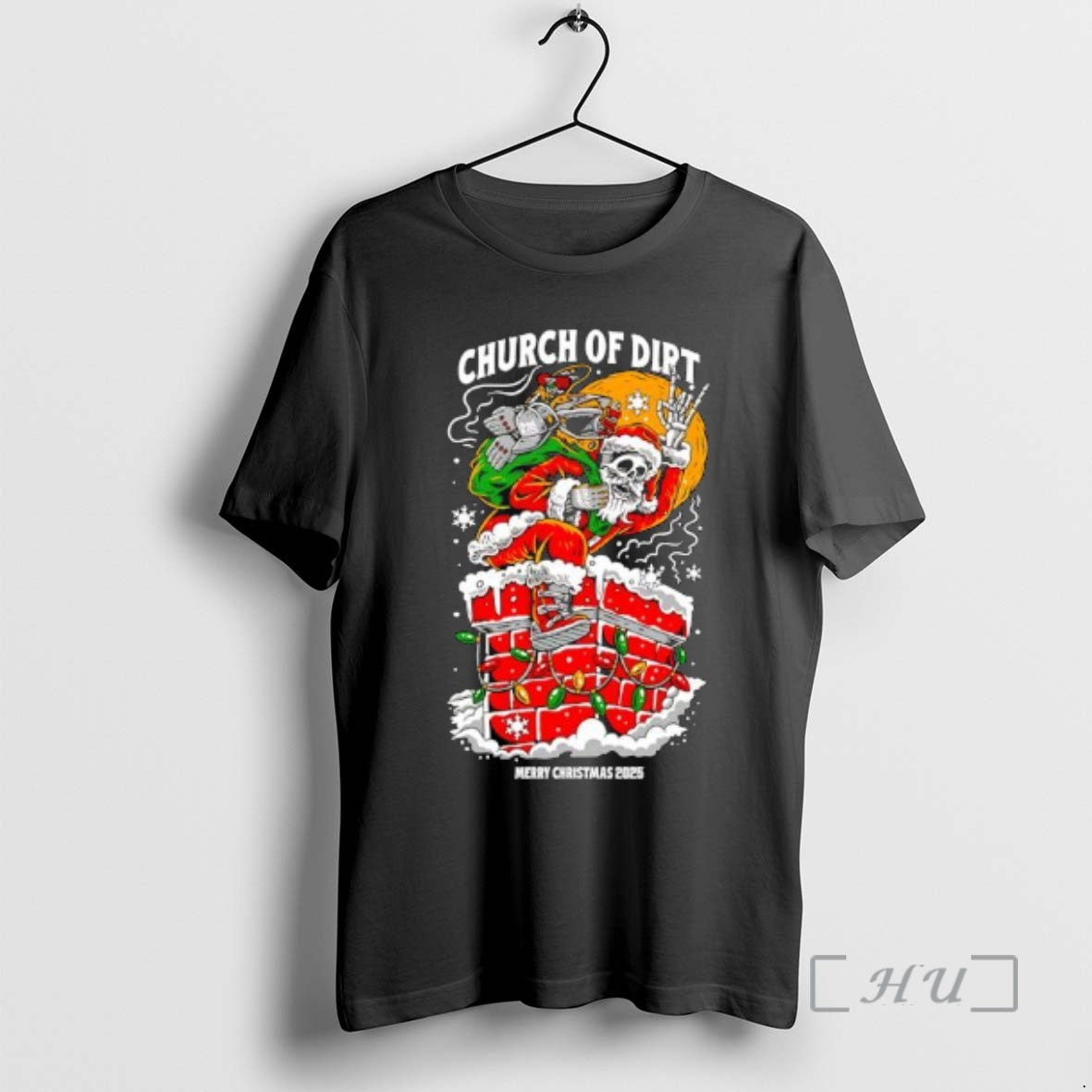 Officials Church Of Dirt Skeletal Santa Claus Merry Christmas 2025 T-Shirts, Hoodie, Sweatshirt | PureTeeCo.com