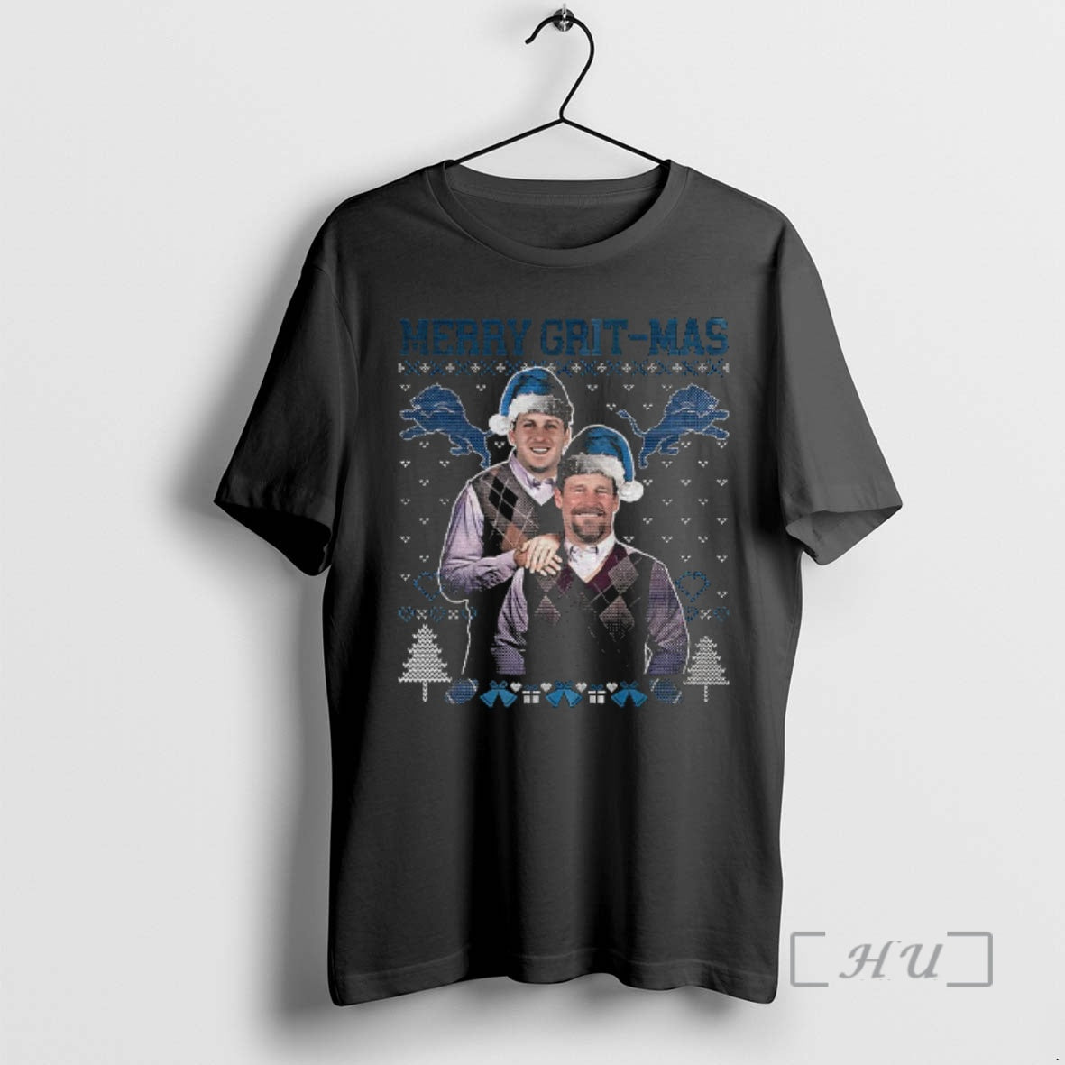 Officials Dan Campbell Jared Goff Merry Grit Mas Detroit Lions Christmas Premium T Shirts Sweater Hoodie, Sweatshirt
