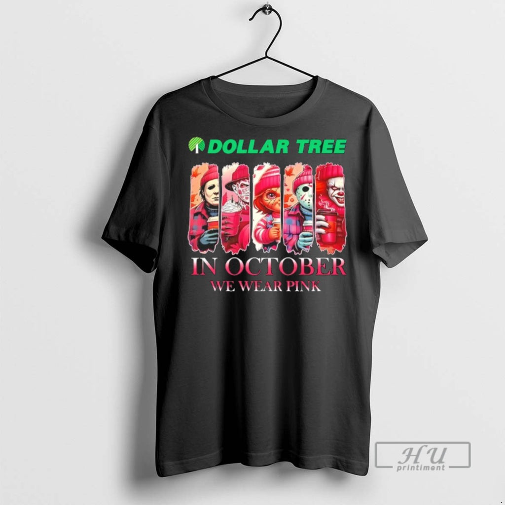 Officials Dollar Tree X Horror Movies Halloween In October We Wear Pink T Shirt