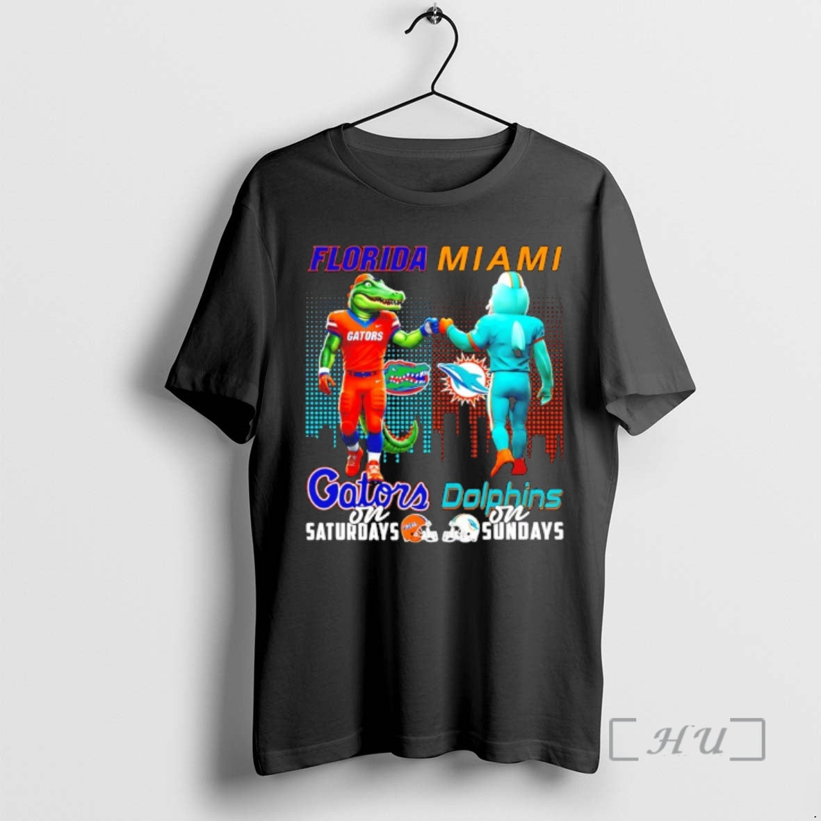 Officials Florida Gators On Saturdays Vs Miami Dolphins On Sundays Mascot Skyline Premium T Shirts Hoodie, Sweatshirt