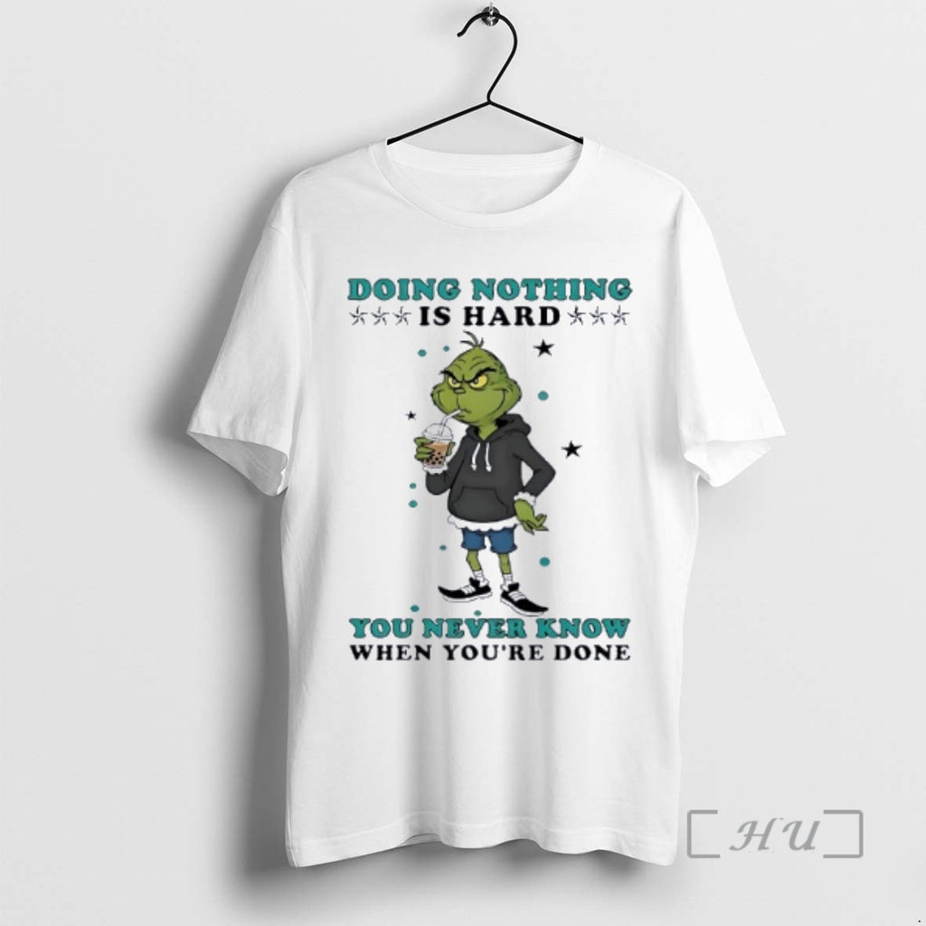Officials Grinch Drinking Milk Tea Doing Nothing Is Hard You Never Know Premium T Shirts Hoodie, Sweatshirt | PureTeeCo.com